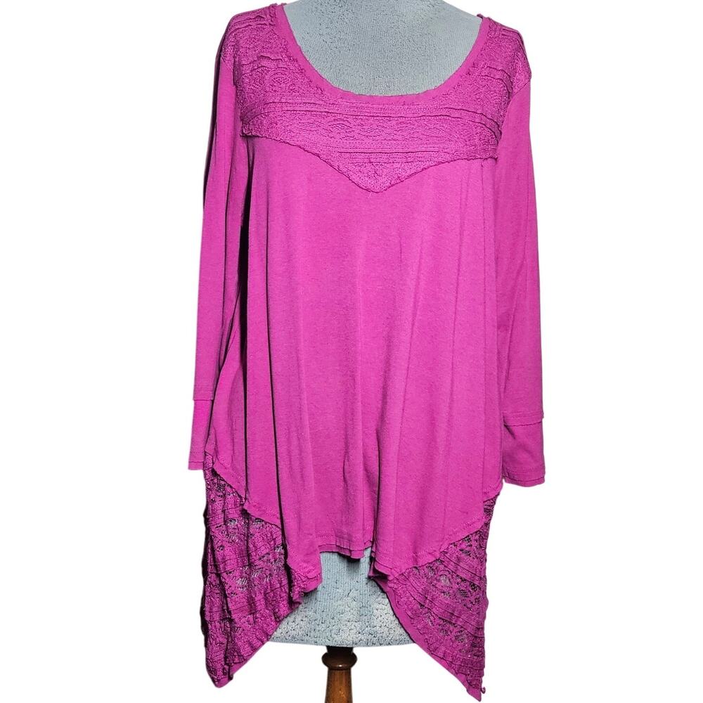 Purple Lace Detail Cotton Blend Tee Size Large